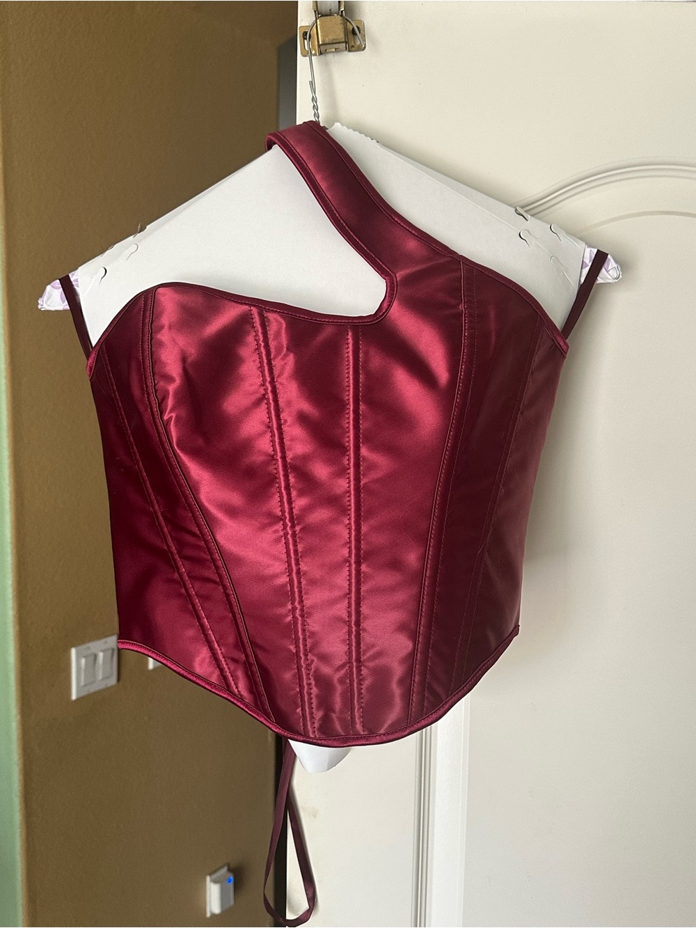 Satin Asymmetrical Burgundy Corset Top